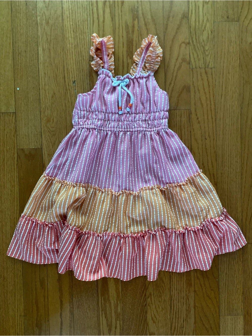Jona Michelle Pink and Orange Striped Ruffle Sundress